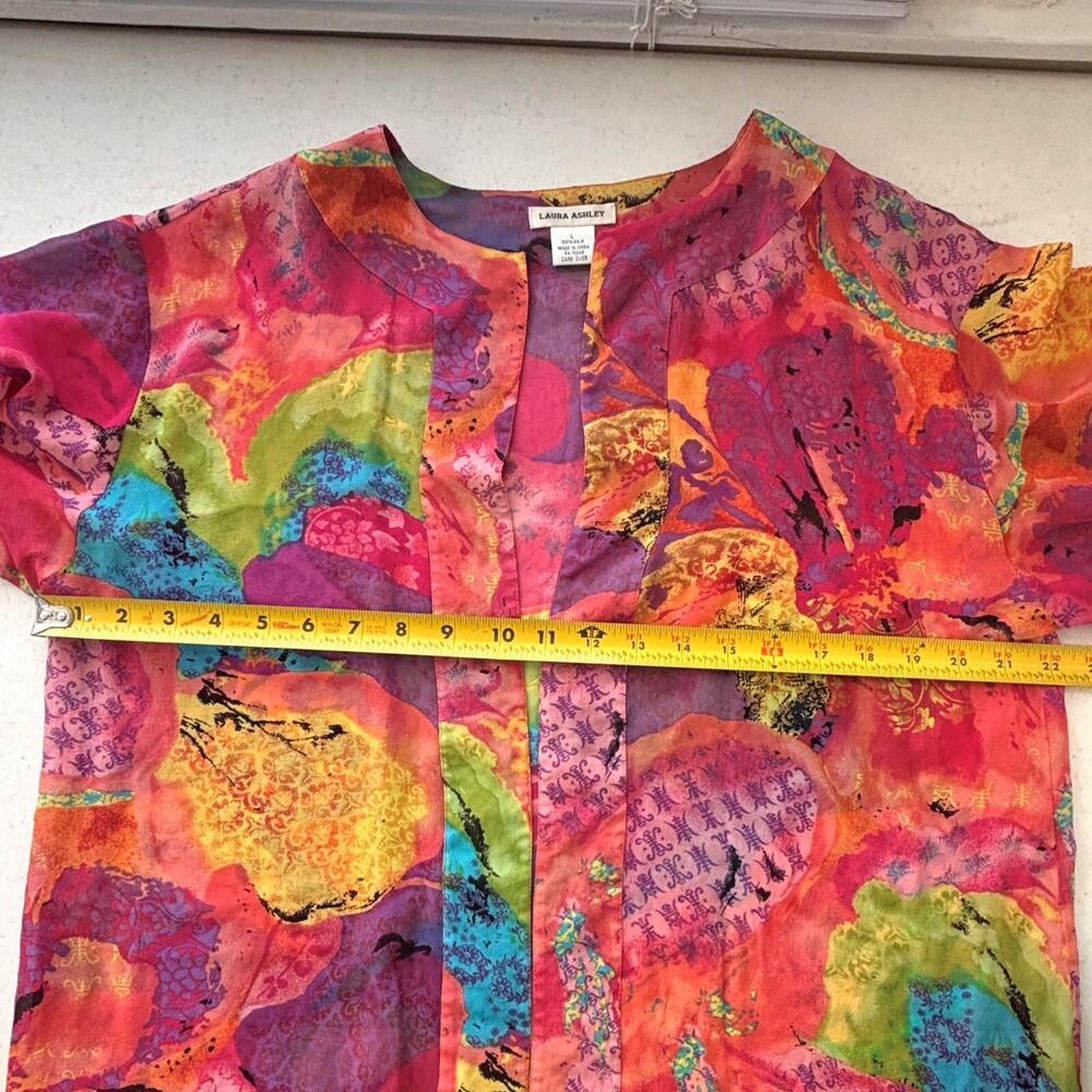 Laura Ashley Sheer Open Front Silk Top Large Old Money Parisian Capsule Luxury - Picture 5 of 7